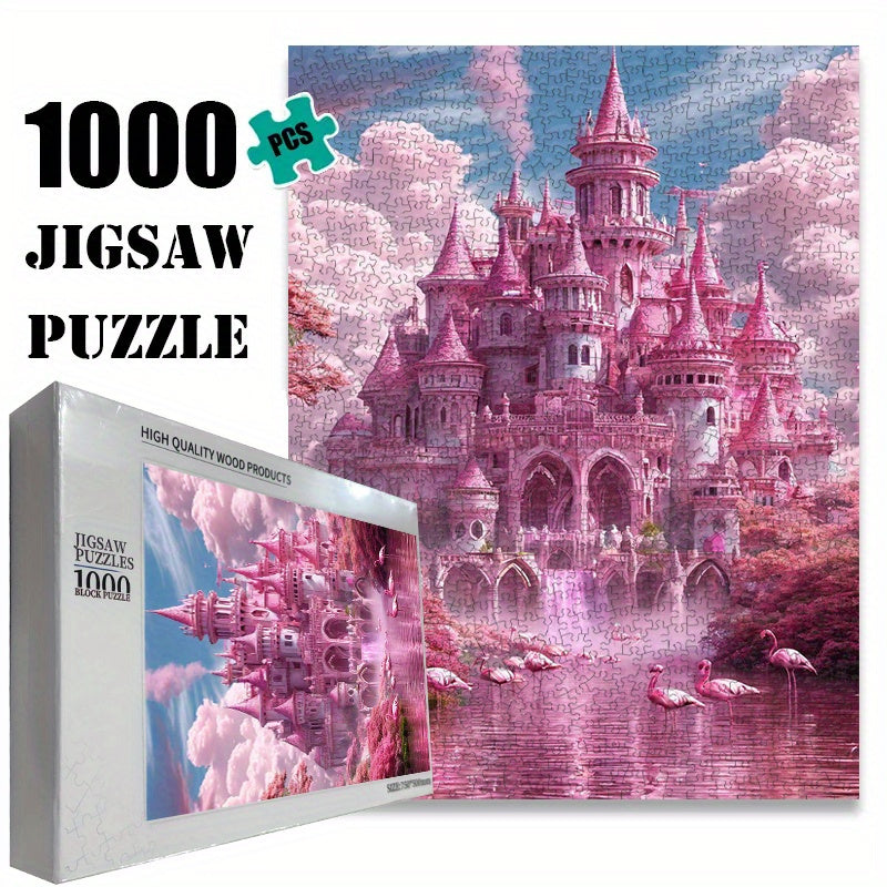 A 1000pcs Pink Castle Jigsaw Puzzle, Hell-Level High-Difficulty Puzzle, High-Quality Printing, Bright Colors, Enthusiasts, Perfect Gift for Christmas, Family Activities, Cultural Activities