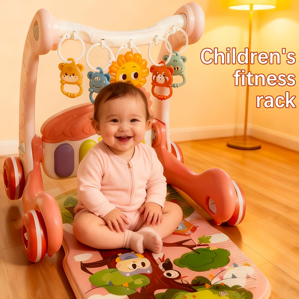 3-in-1 Animal Astronaut Walker+Piano Gym | Interactive Sensory Play Mat with Light & Music, 5 Sensory Toys, Powered-No Battery Included, Soft Cushioned, Blue\u002FPink\u002FGrey, Ideal for Toddler Tummy Time Educational Gift