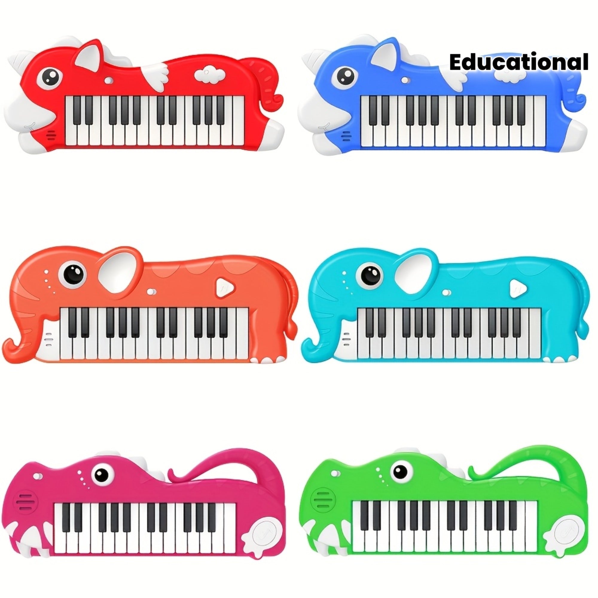 A Piano Toy Featuring a Unicorn, Elephant, And Dinosaur, This Electronic Keyboard Includes Lights And Sounds, Making It an Educational Musical Instrument with Animal Motifs, Perfect for Early Learning And As a Birthday Present