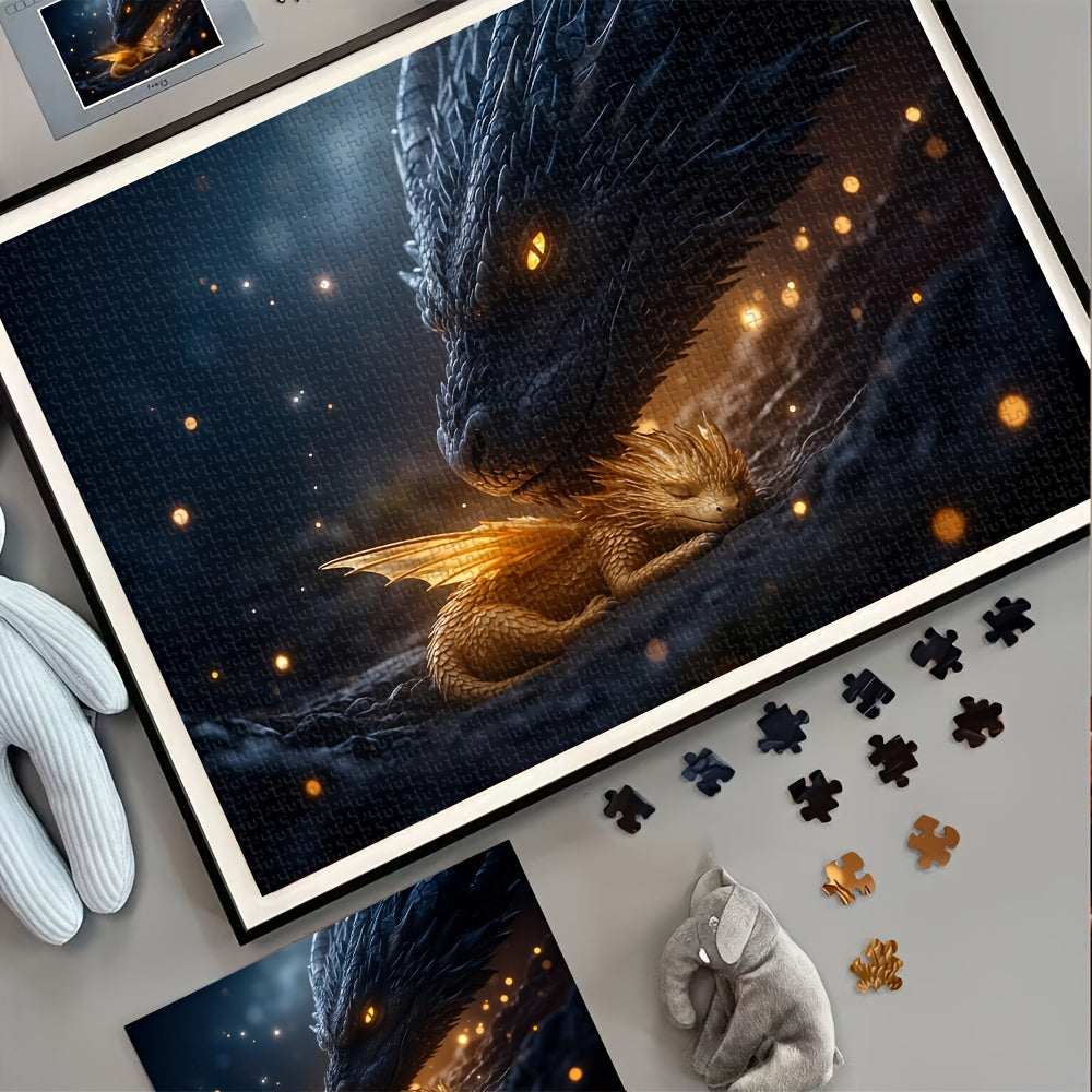 New Large 1000pcs Adult Jigsaw Puzzle, DIY Puzzle Game, Color Box Packaging Black Dragon Guarding Golden Dragon, Interactive Companion Game for Family, Parent-Child, Couples, Trains Eyesight and Brainpower, Finished Piece Can Be Used as Home