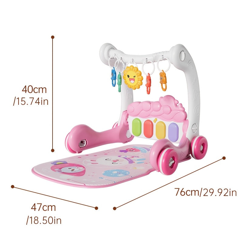 3-in-1 Animal Astronaut Walker+Piano Gym | Interactive Sensory Play Mat with Light & Music, 5 Sensory Toys, Powered-No Battery Included, Soft Cushioned, Blue\u002FPink\u002FGrey, Ideal for Toddler Tummy Time Educational Gift