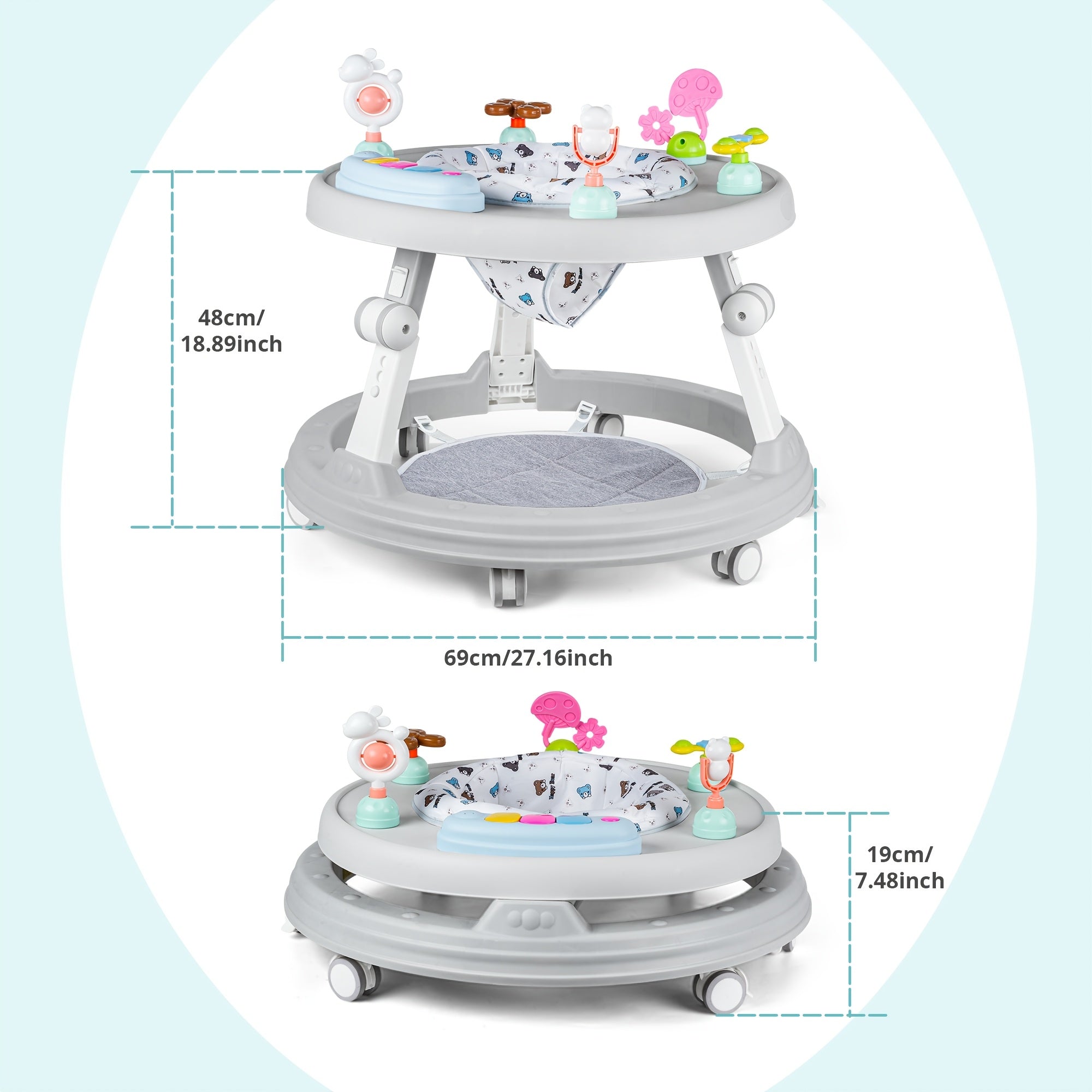 Walker for Baby Boy, Baby Walkers for Girls Infant Walkers for Babies, Foldable Toddler Walker with Wheels and 8 Adjustable Heights, Baby Activity Center