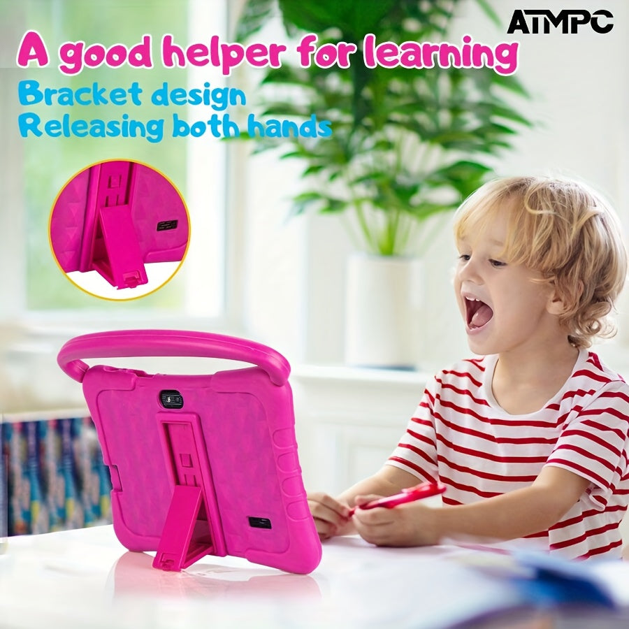 ATMPC 7-inch Android 14 Children Tablet Quad-Core, High Configuration 4GB RAM (2GB+2GB Expandable) + 32GB Storage 3500mAh Battery IPS HD Screen Parental Controls Educational Apps Dual Cameras 2.4G Wi-Fi 6 Shockproof Case 2025 Major Upgrade Tablet Tab
