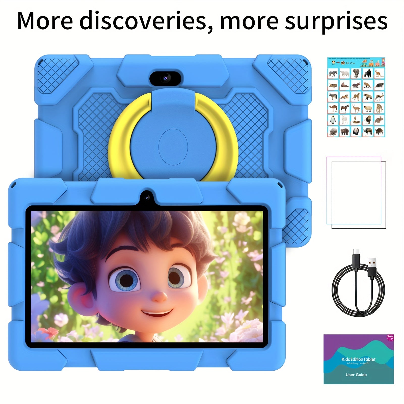 Kids Edition Android 13 Tablet, 7 Inch Tablet with Case, 32GB Storage, 4GB (2GB + 2GB Expandable) RAM, Quad-Core Processor, Supports Micro SD Card 1TB Expansion, Dual Camera, WIFI6+, Tablet, Handheld + Stand Design + Shockproof, New Gift for 2025