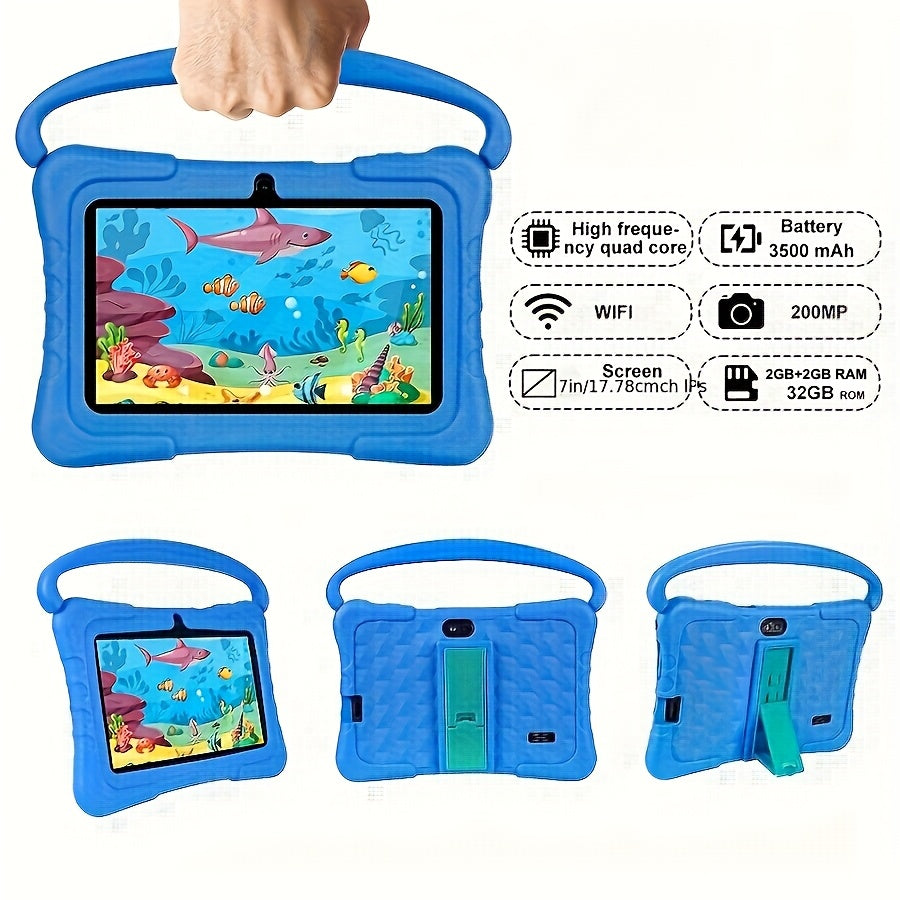 ATMPC 7-inch Android 14 Children Tablet Quad-Core, High Configuration 4GB RAM (2GB+2GB Expandable) + 32GB Storage 3500mAh Battery IPS HD Screen Parental Controls Educational Apps Dual Cameras 2.4G Wi-Fi 6 Shockproof Case 2025 Major Upgrade Tablet Tab