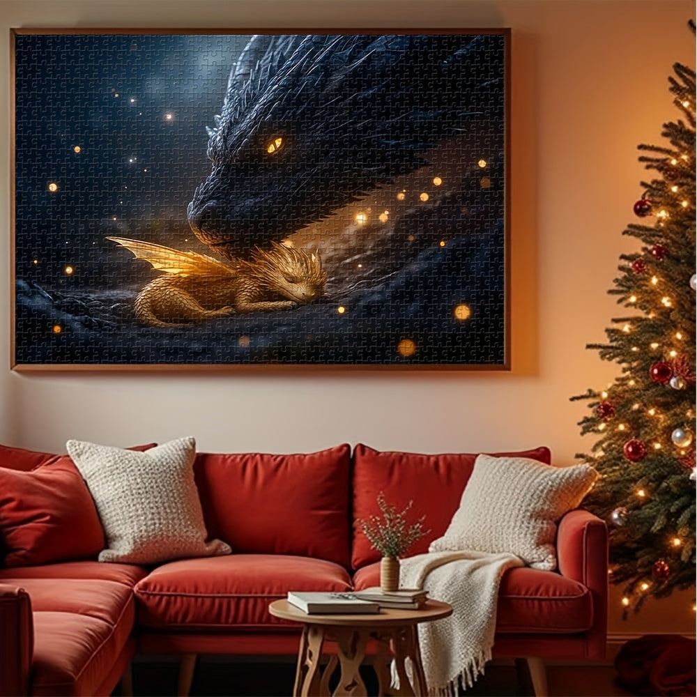 New Large 1000pcs Adult Jigsaw Puzzle, DIY Puzzle Game, Color Box Packaging Black Dragon Guarding Golden Dragon, Interactive Companion Game for Family, Parent-Child, Couples, Trains Eyesight and Brainpower, Finished Piece Can Be Used as Home