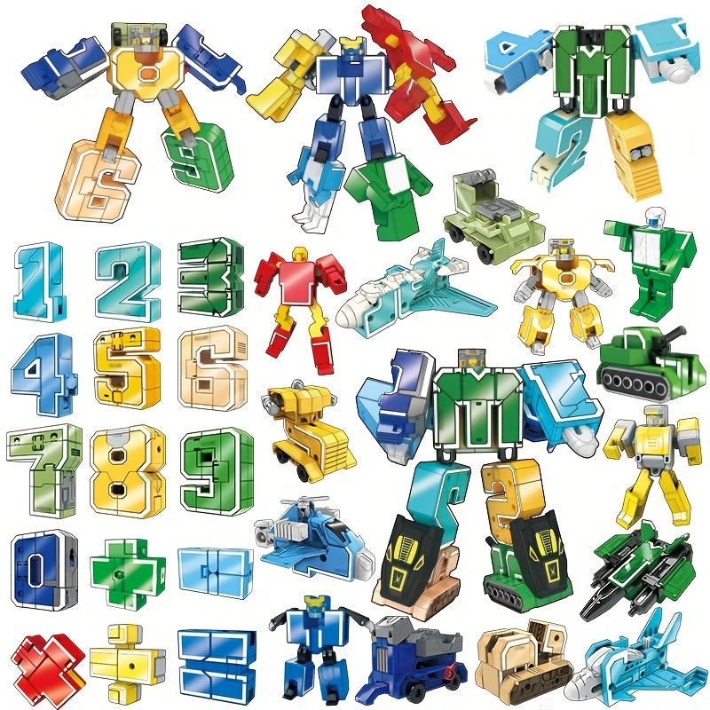 Number Learning Transforming Robot (0-9) - a Math Enlightenment Assembly Toy, Transformable Combined Car Mech, Educational Gift for Boys, Cognitive Training Teaching Tool, Christmas Gift, Outdoor Travel Toy, Parent-Child Toy