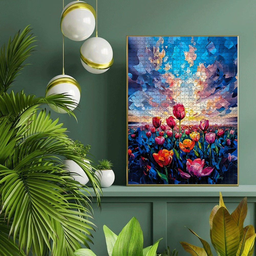 1000\u002F500pcs Tulip, Sky, And Cloud Paper Puzzle, a Large Interactive Game for Adults And Families, Home Decor Brain Challenge, Fun Gift Ideas, Family Game Night | Vibrant Puzzle Design | Cardboard Puzzle