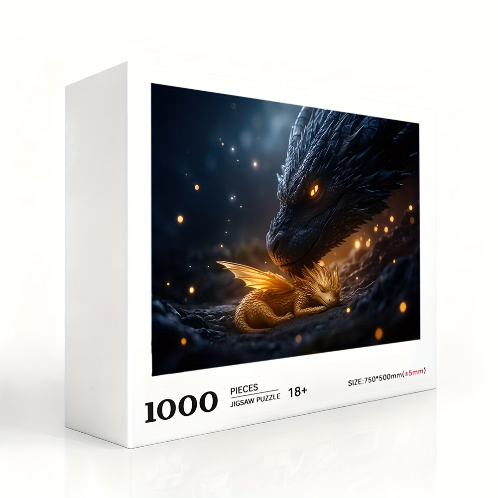 New Large 1000pcs Adult Jigsaw Puzzle, DIY Puzzle Game, Color Box Packaging Black Dragon Guarding Golden Dragon, Interactive Companion Game for Family, Parent-Child, Couples, Trains Eyesight and Brainpower, Finished Piece Can Be Used as Home