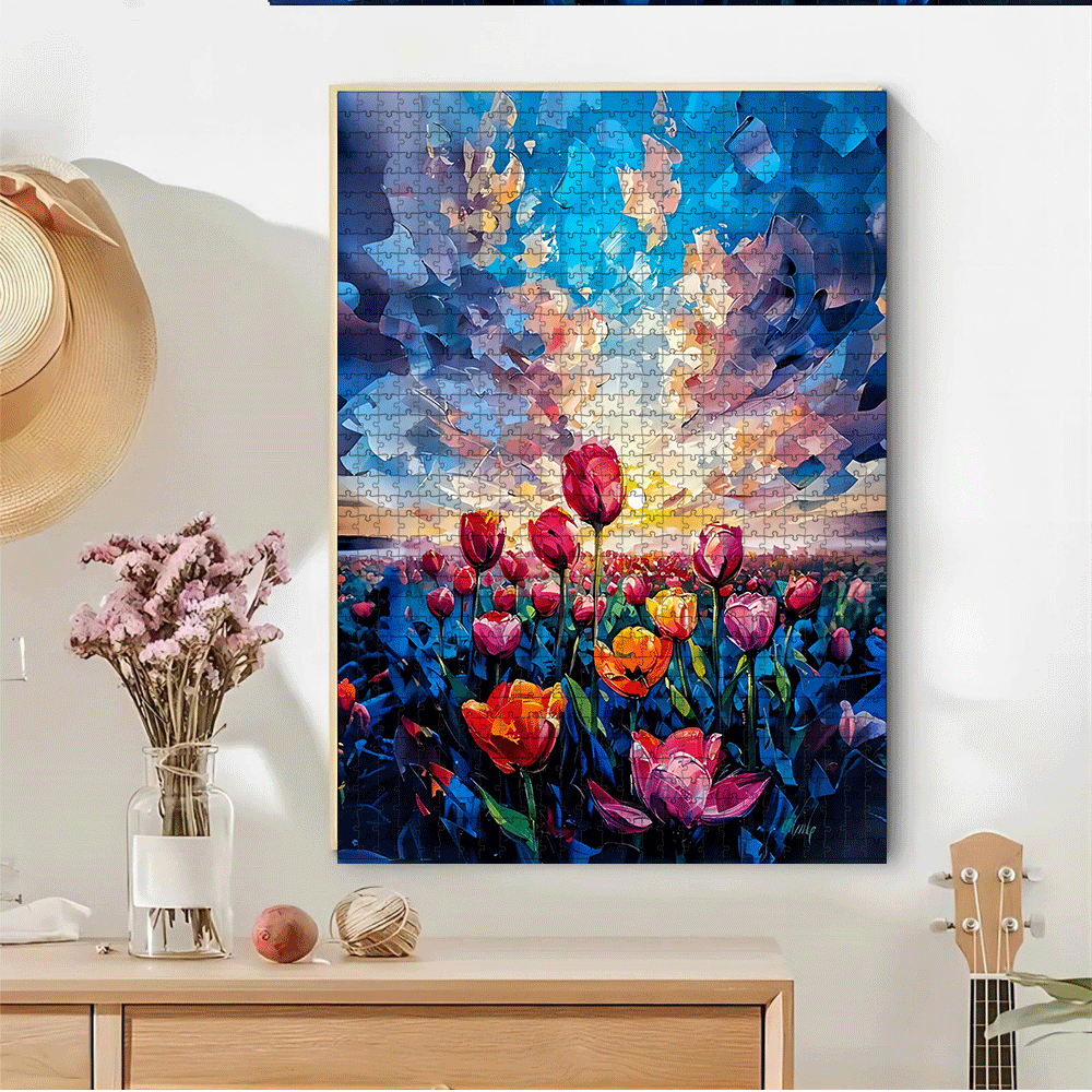 1000\u002F500pcs Tulip, Sky, And Cloud Paper Puzzle, a Large Interactive Game for Adults And Families, Home Decor Brain Challenge, Fun Gift Ideas, Family Game Night | Vibrant Puzzle Design | Cardboard Puzzle