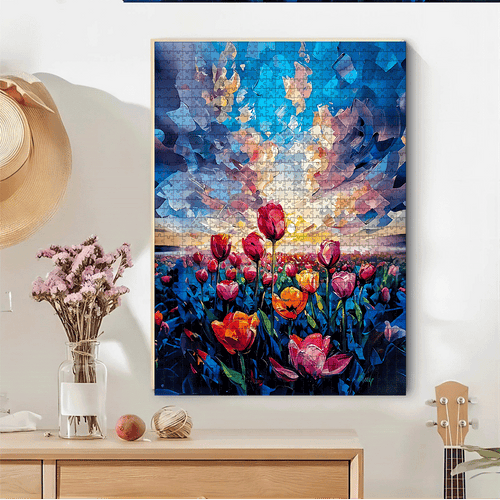 1000\u002F500pcs Tulip, Sky, And Cloud Paper Puzzle, a Large Interactive Game for Adults And Families, Home Decor Brain Challenge, Fun Gift Ideas, Family Game Night | Vibrant Puzzle Design | Cardboard Puzzle