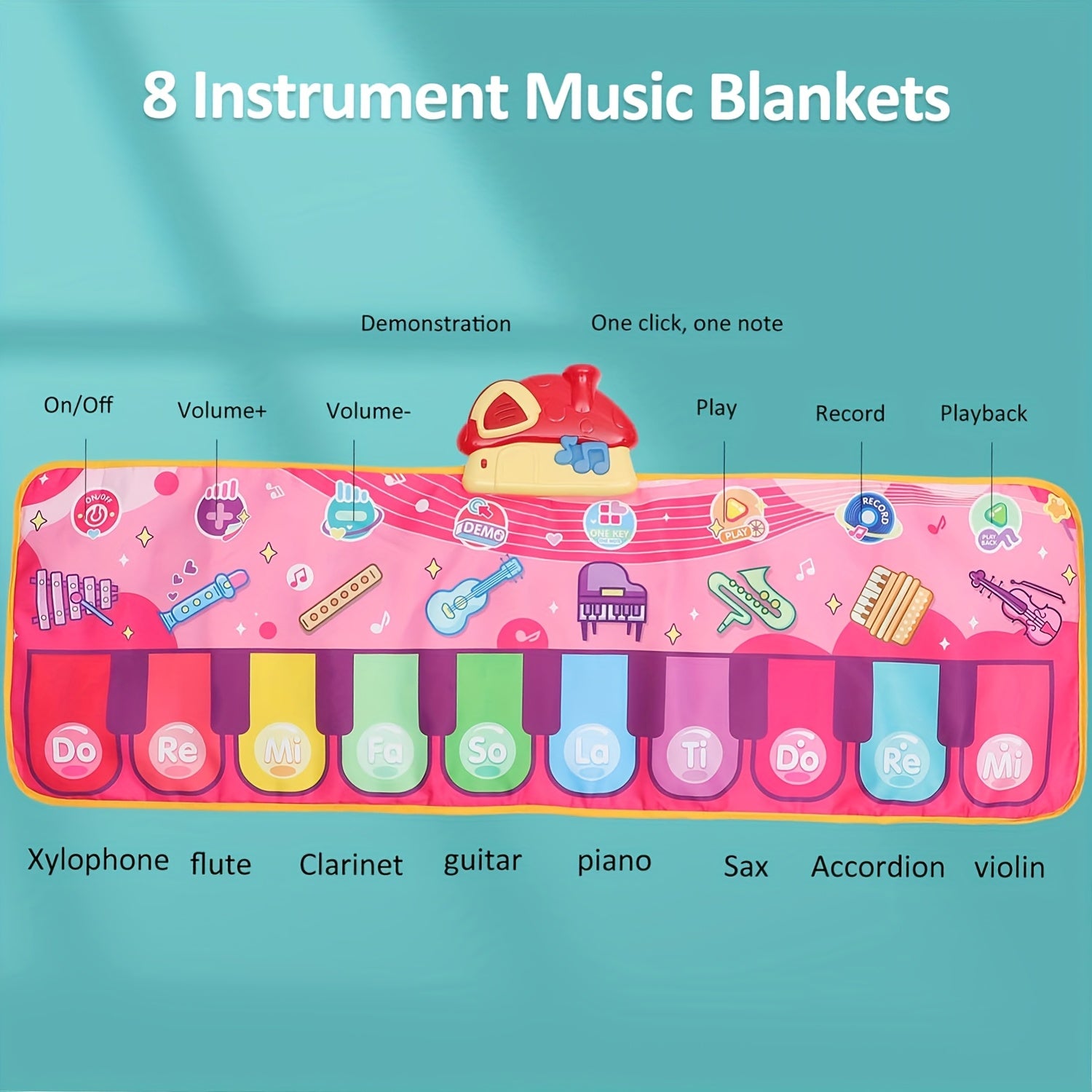 Music Floor Piano Dance Mat Toy Keyboard with 8 Musical Instrument Sound Effects, 10 Keys, Recording and Playback Functions - The Perfect Gift for Youngsters, Girls, Boys, Youngsters's Birthday and Christmas, Battery Not Included, Best for Christmas