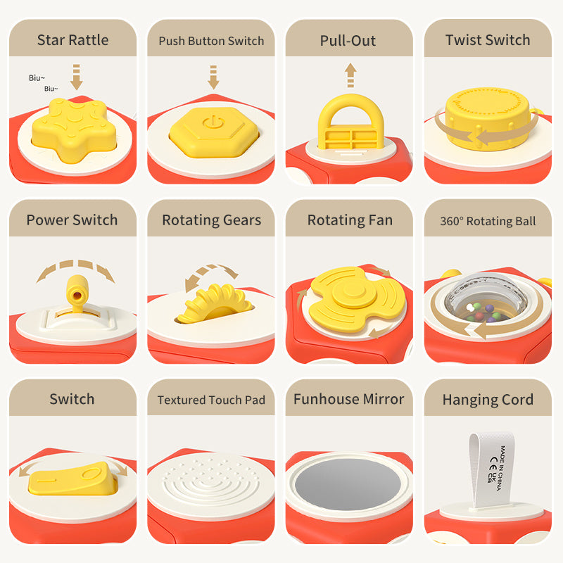 12-Sided Sensory Activity Cube for Toddlers, Multi-Function Early Learning Toy