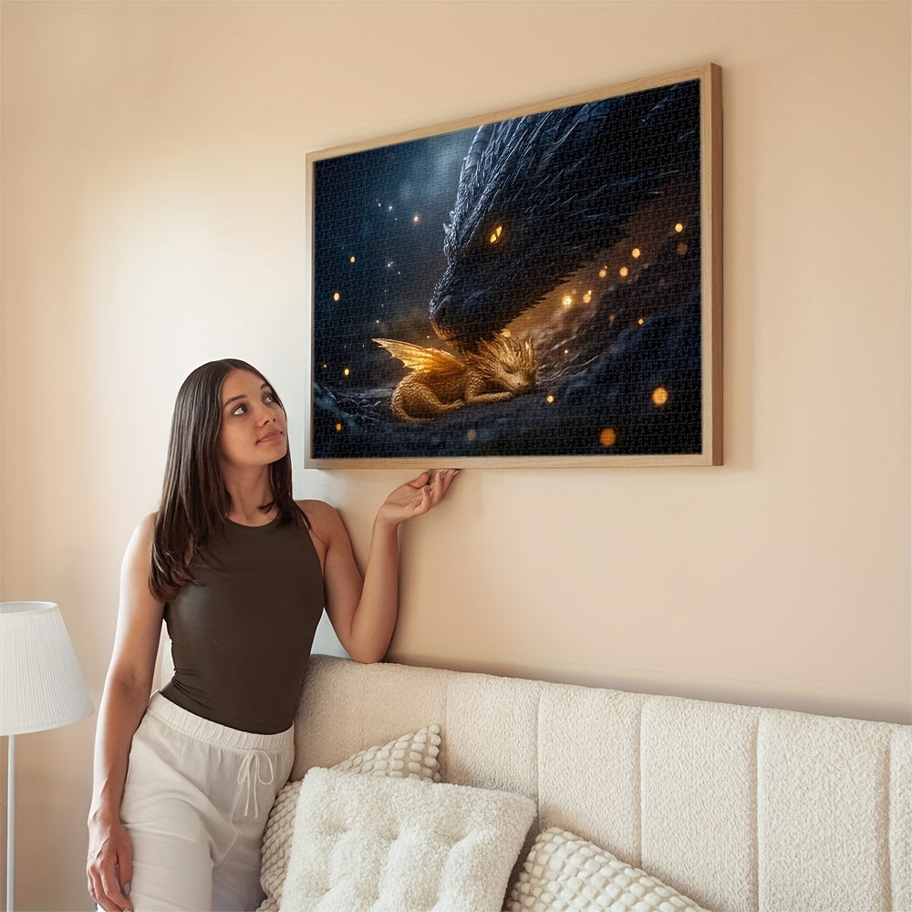 New Large 1000pcs Adult Jigsaw Puzzle, DIY Puzzle Game, Color Box Packaging Black Dragon Guarding Golden Dragon, Interactive Companion Game for Family, Parent-Child, Couples, Trains Eyesight and Brainpower, Finished Piece Can Be Used as Home