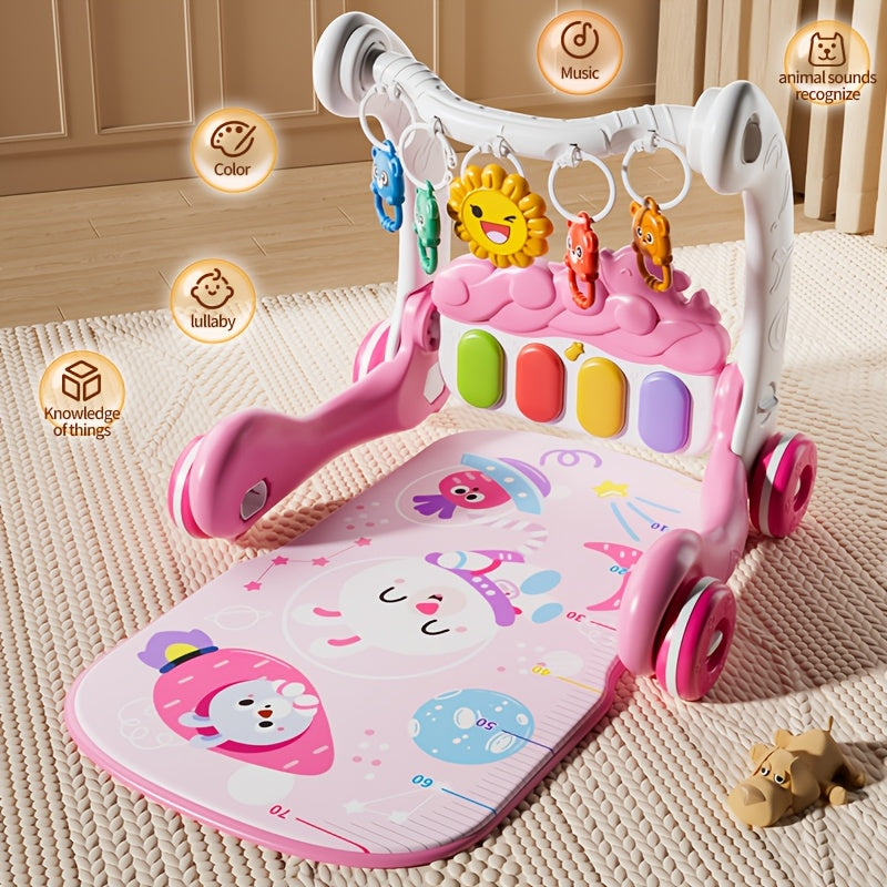 3-in-1 Animal Astronaut Walker+Piano Gym | Interactive Sensory Play Mat with Light & Music, 5 Sensory Toys, Powered-No Battery Included, Soft Cushioned, Blue\u002FPink\u002FGrey, Ideal for Toddler Tummy Time Educational Gift