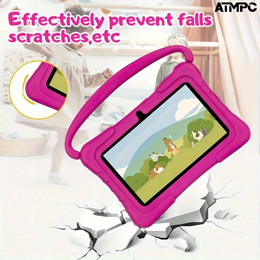ATMPC 7-inch Android 14 Children Tablet Quad-Core, High Configuration 4GB RAM (2GB+2GB Expandable) + 32GB Storage 3500mAh Battery IPS HD Screen Parental Controls Educational Apps Dual Cameras 2.4G Wi-Fi 6 Shockproof Case 2025 Major Upgrade Tablet Tab