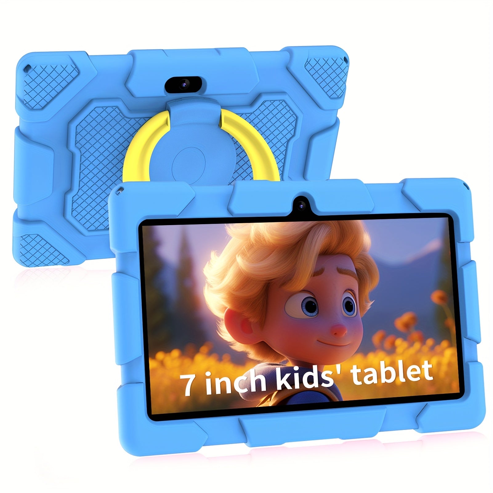 Kids Edition Android 13 Tablet, 7 Inch Tablet with Case, 32GB Storage, 4GB (2GB + 2GB Expandable) RAM, Quad-Core Processor, Supports Micro SD Card 1TB Expansion, Dual Camera, WIFI6+, Tablet, Handheld + Stand Design + Shockproof, New Gift for 2025