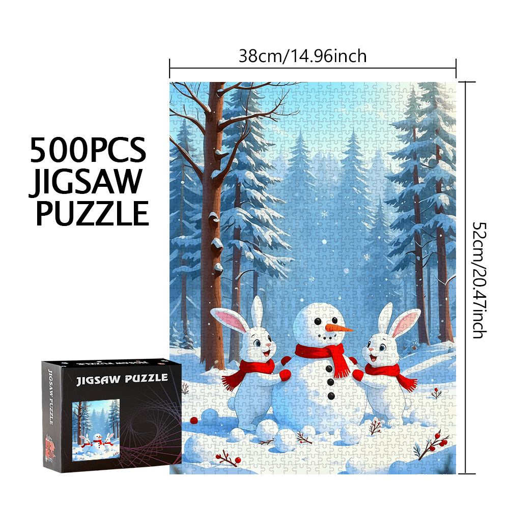 Rabbit And Snowman Jigsaw Puzzle Game - Puzzles Designed for Birthdays, Halloween, Christmas, Thanksgiving, And Easter, Available in 500pcs And 1000pcs