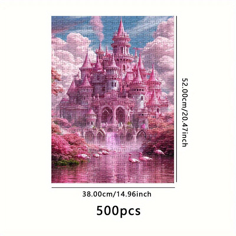 A 1000pcs Pink Castle Jigsaw Puzzle, Hell-Level High-Difficulty Puzzle, High-Quality Printing, Bright Colors, Enthusiasts, Perfect Gift for Christmas, Family Activities, Cultural Activities