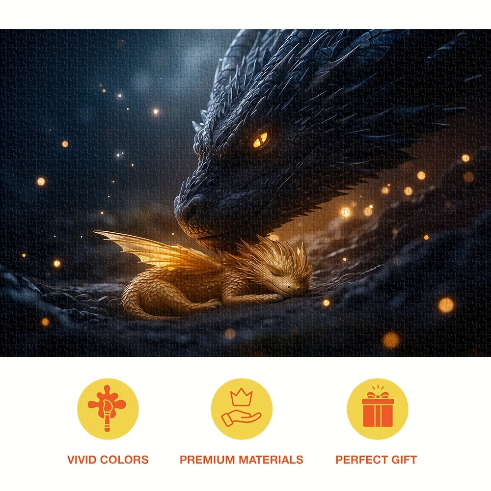 New Large 1000pcs Adult Jigsaw Puzzle, DIY Puzzle Game, Color Box Packaging Black Dragon Guarding Golden Dragon, Interactive Companion Game for Family, Parent-Child, Couples, Trains Eyesight and Brainpower, Finished Piece Can Be Used as Home