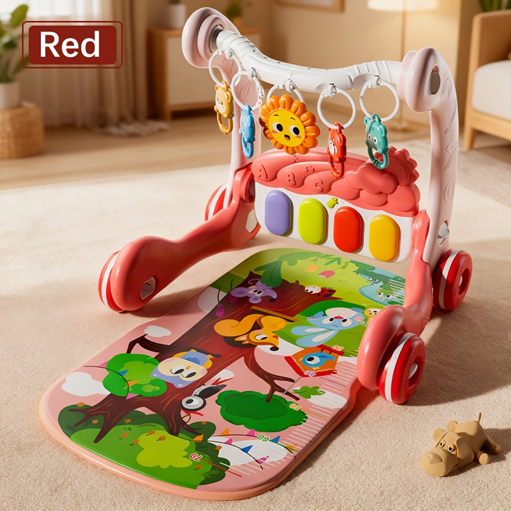 3-in-1 Animal Astronaut Walker+Piano Gym | Interactive Sensory Play Mat with Light & Music, 5 Sensory Toys, Powered-No Battery Included, Soft Cushioned, Blue\u002FPink\u002FGrey, Ideal for Toddler Tummy Time Educational Gift