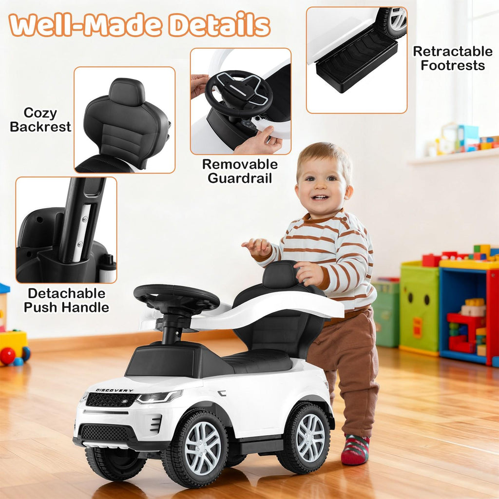 3-in-1 Ride on Push Car, Toddlers Foot-to-Floor Toy with Detachable Guardrail & Handle, Underneath Storage, & Starting Sound, Discovery Stroller Sliding Walking Car for Kids 18-36 Months Old,  Kids Walking Aid, Convertible Rideon, Childfriendly