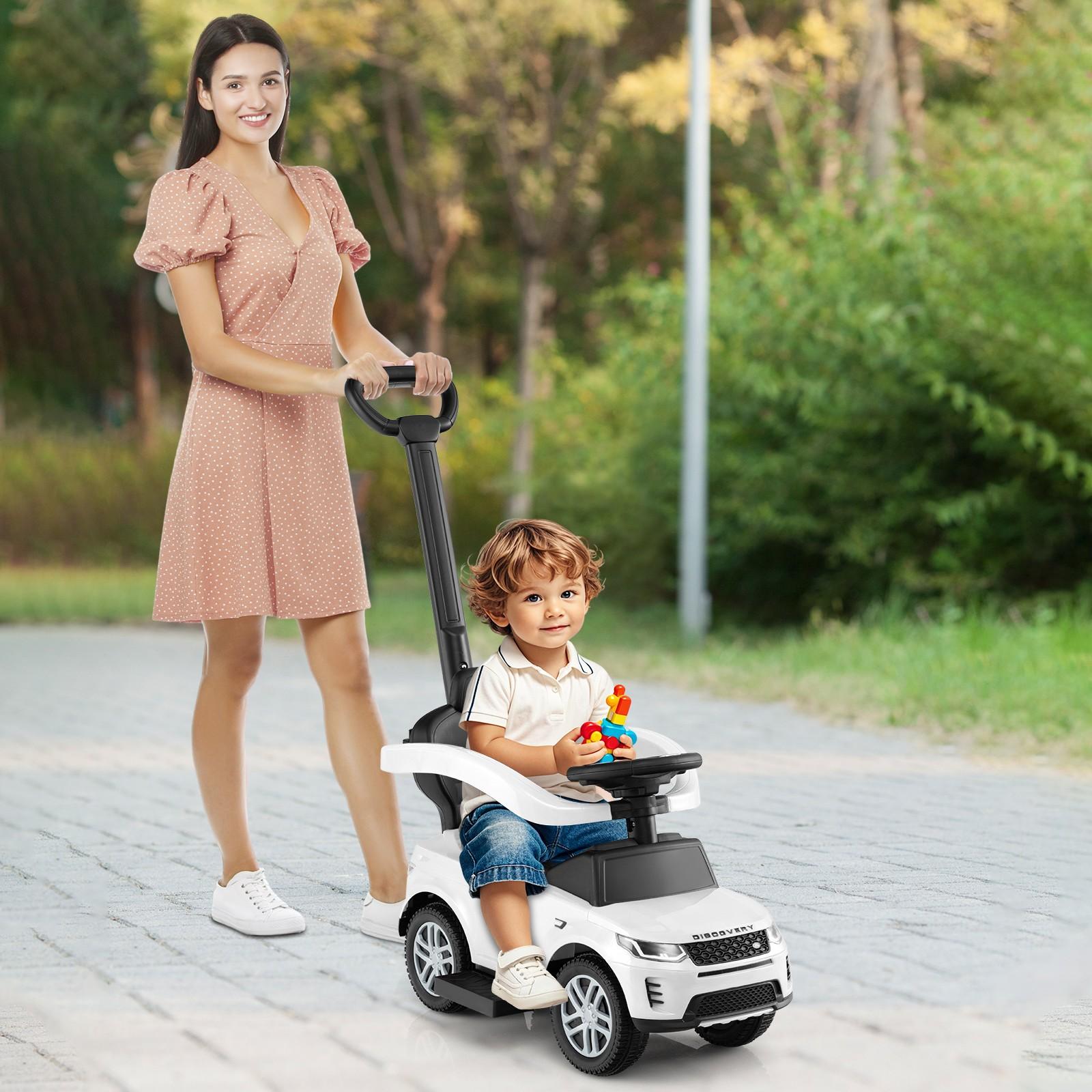 3-in-1 Ride on Push Car, Toddlers Foot-to-Floor Toy with Detachable Guardrail & Handle, Underneath Storage, & Starting Sound, Discovery Stroller Sliding Walking Car for Kids 18-36 Months Old,  Kids Walking Aid, Convertible Rideon, Childfriendly