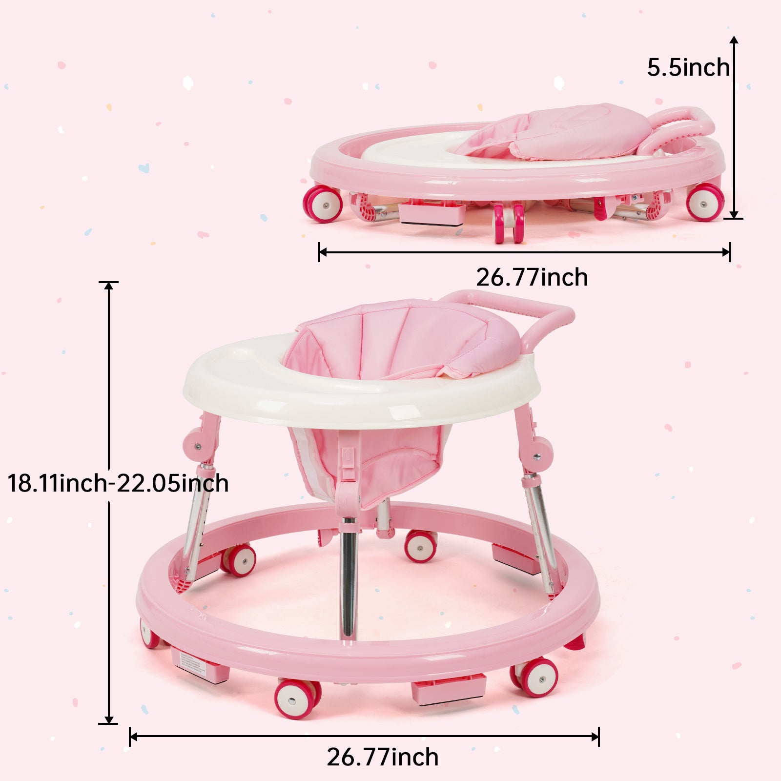 Baby Walker Foldable with 9 Adjustable Heights, Baby Walkers and Activity Center for Boys Girls Babies 6-12 Months, Baby Walker and Bouncer Combo with Wheels Portable Anti-Rollover, Mother's Choice