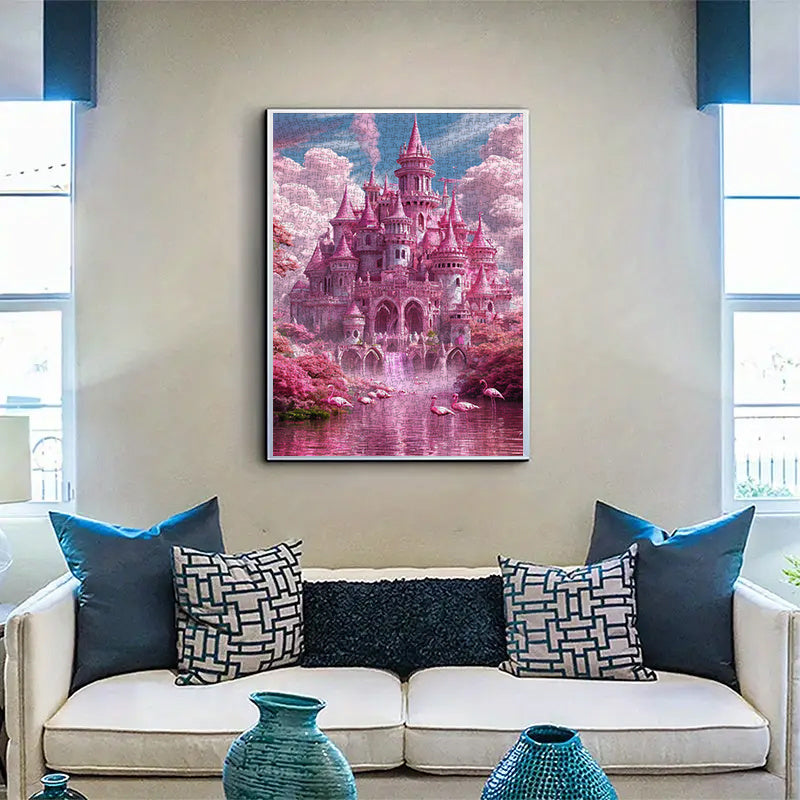 A 1000pcs Pink Castle Jigsaw Puzzle, Hell-Level High-Difficulty Puzzle, High-Quality Printing, Bright Colors, Enthusiasts, Perfect Gift for Christmas, Family Activities, Cultural Activities