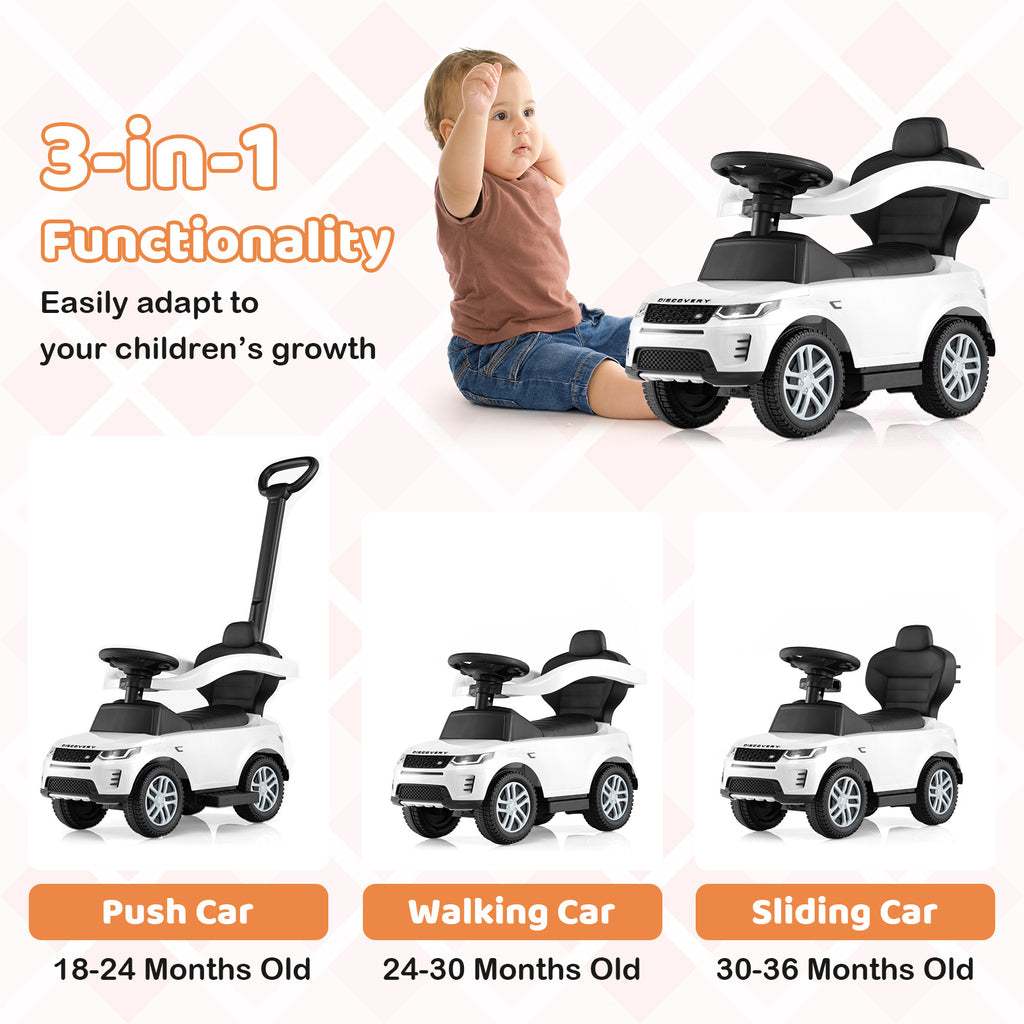 3-in-1 Ride on Push Car, Toddlers Foot-to-Floor Toy with Detachable Guardrail & Handle, Underneath Storage, & Starting Sound, Discovery Stroller Sliding Walking Car for Kids 18-36 Months Old,  Kids Walking Aid, Convertible Rideon, Childfriendly