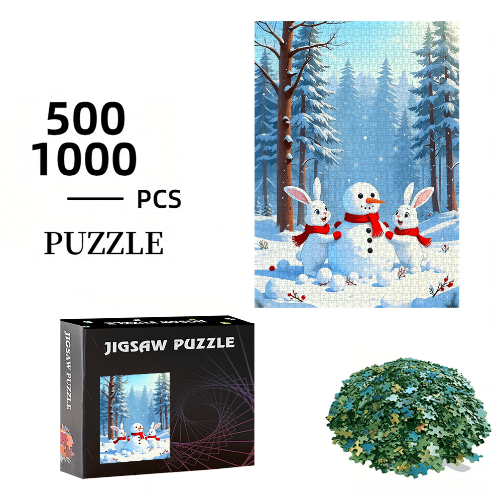 Rabbit And Snowman Jigsaw Puzzle Game - Puzzles Designed for Birthdays, Halloween, Christmas, Thanksgiving, And Easter, Available in 500pcs And 1000pcs