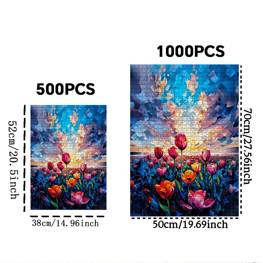 1000\u002F500pcs Tulip, Sky, And Cloud Paper Puzzle, a Large Interactive Game for Adults And Families, Home Decor Brain Challenge, Fun Gift Ideas, Family Game Night | Vibrant Puzzle Design | Cardboard Puzzle