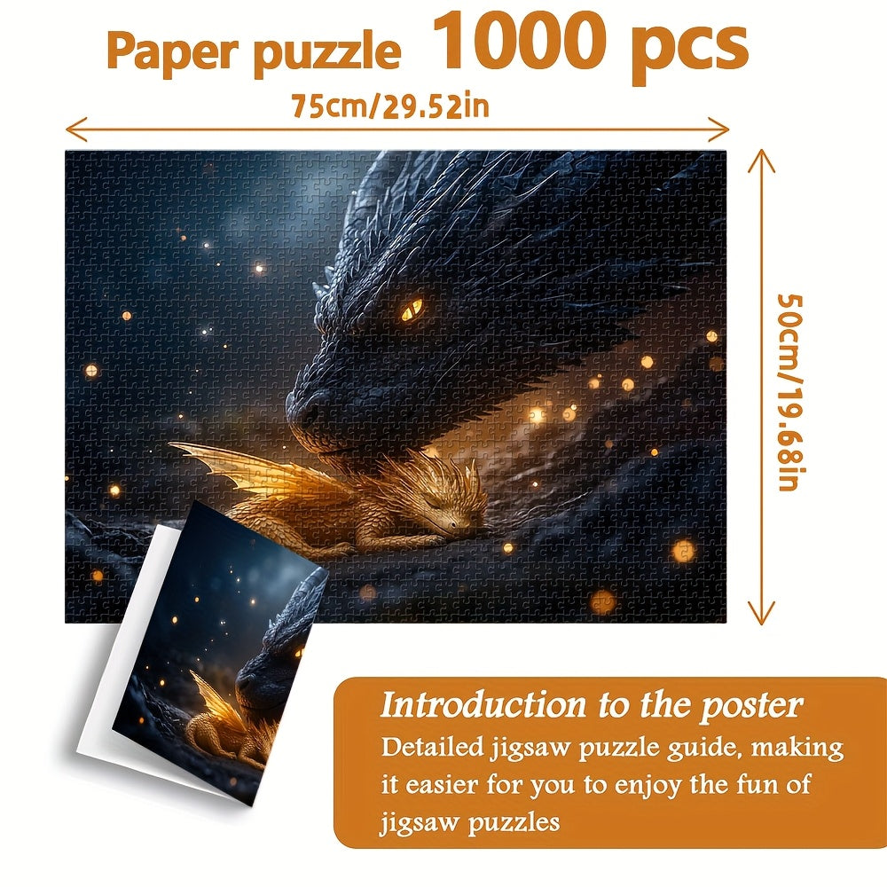 New Large 1000pcs Adult Jigsaw Puzzle, DIY Puzzle Game, Color Box Packaging Black Dragon Guarding Golden Dragon, Interactive Companion Game for Family, Parent-Child, Couples, Trains Eyesight and Brainpower, Finished Piece Can Be Used as Home