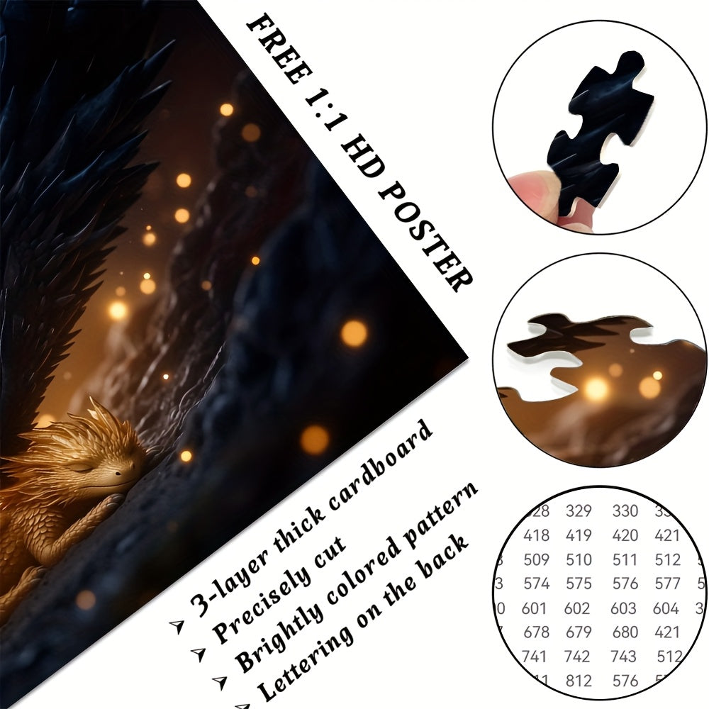 New Large 1000pcs Adult Jigsaw Puzzle, DIY Puzzle Game, Color Box Packaging Black Dragon Guarding Golden Dragon, Interactive Companion Game for Family, Parent-Child, Couples, Trains Eyesight and Brainpower, Finished Piece Can Be Used as Home