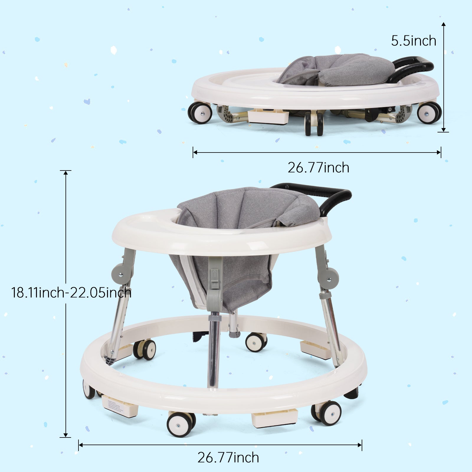 Baby Walker Foldable with 9 Adjustable Heights, Baby Walkers and Activity Center for Boys Girls Babies 6-12 Months, Baby Walker and Bouncer Combo with Wheels Portable Anti-Rollover, Mother's Choice