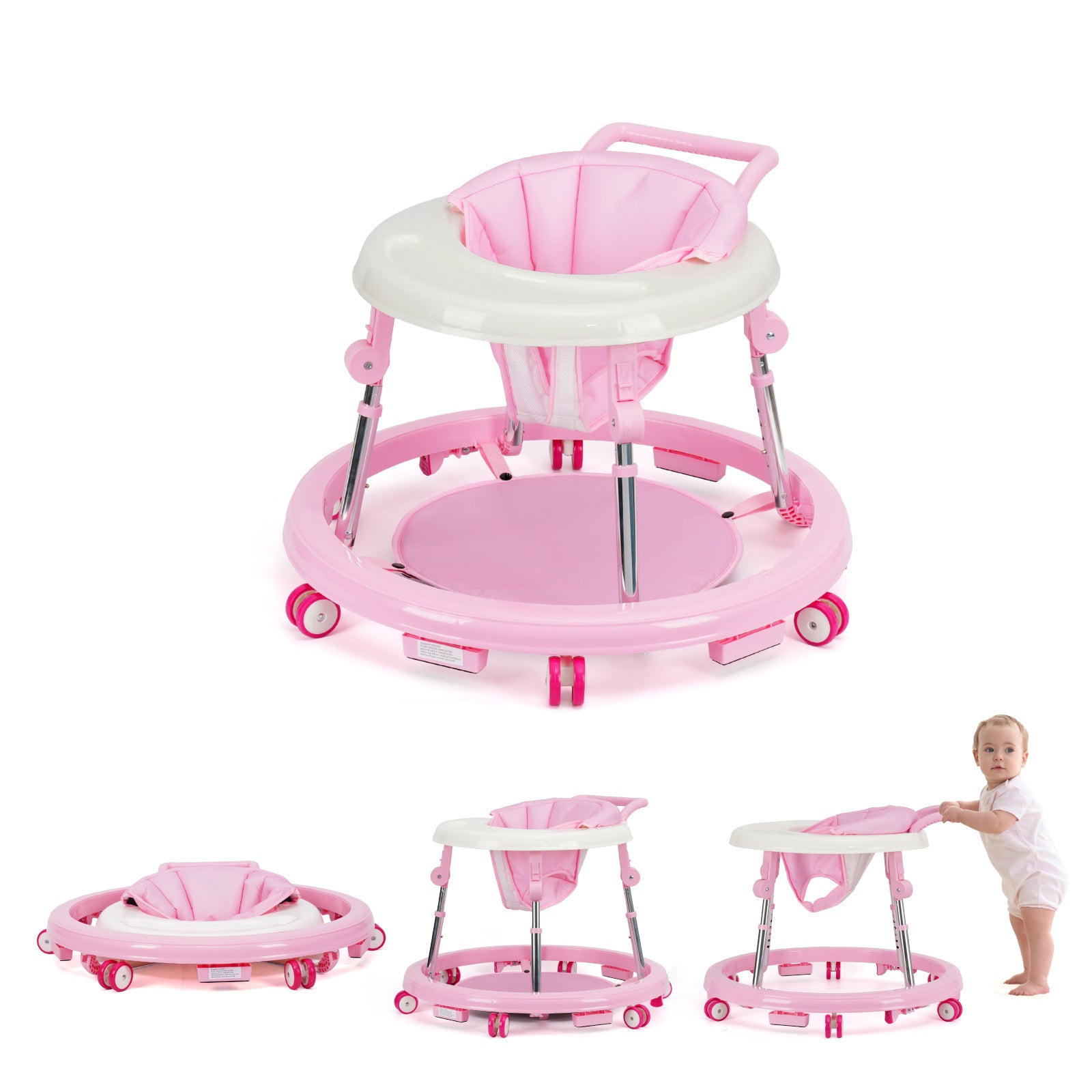Baby Walker Foldable with 9 Adjustable Heights, Baby Walkers and Activity Center for Boys Girls Babies 6-12 Months, Baby Walker and Bouncer Combo with Wheels Portable Anti-Rollover, Mother's Choice