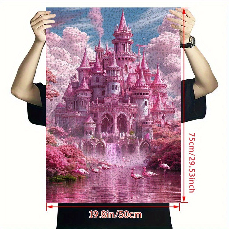A 1000pcs Pink Castle Jigsaw Puzzle, Hell-Level High-Difficulty Puzzle, High-Quality Printing, Bright Colors, Enthusiasts, Perfect Gift for Christmas, Family Activities, Cultural Activities