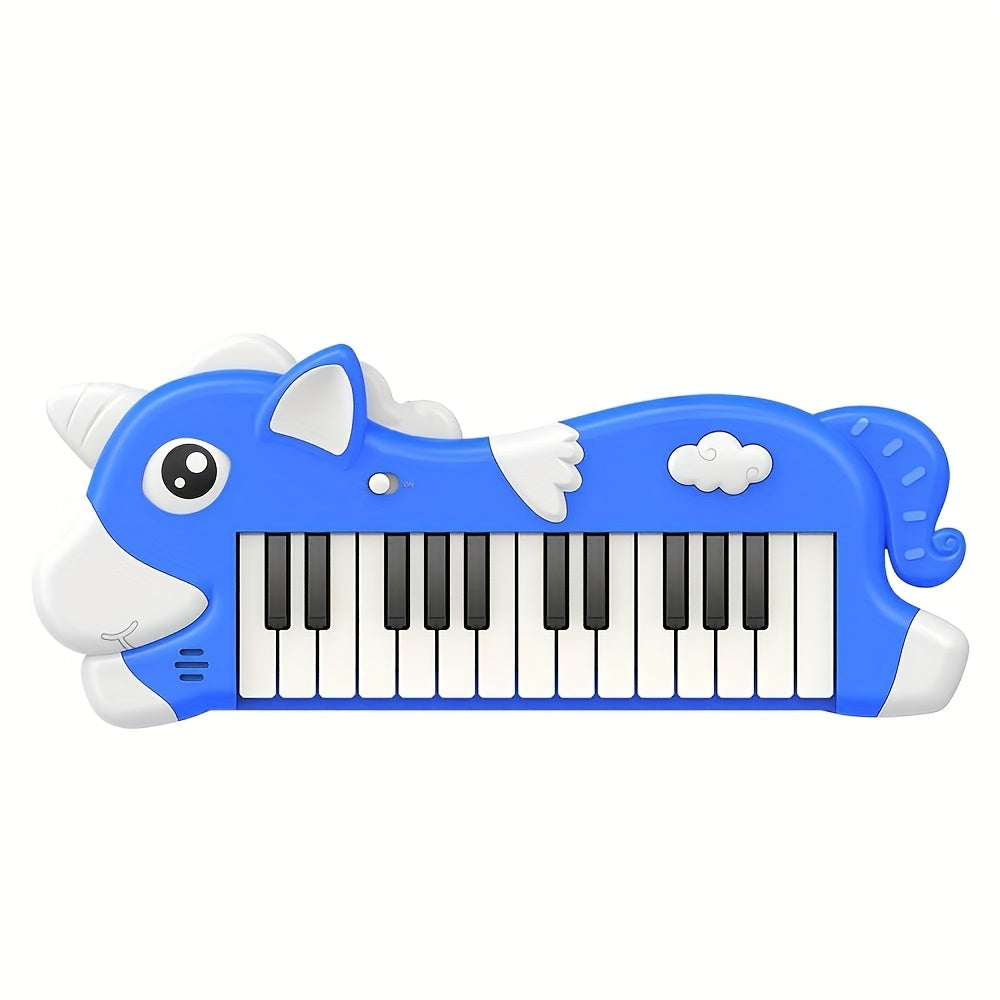 A Piano Toy Featuring a Unicorn, Elephant, And Dinosaur, This Electronic Keyboard Includes Lights And Sounds, Making It an Educational Musical Instrument with Animal Motifs, Perfect for Early Learning And As a Birthday Present