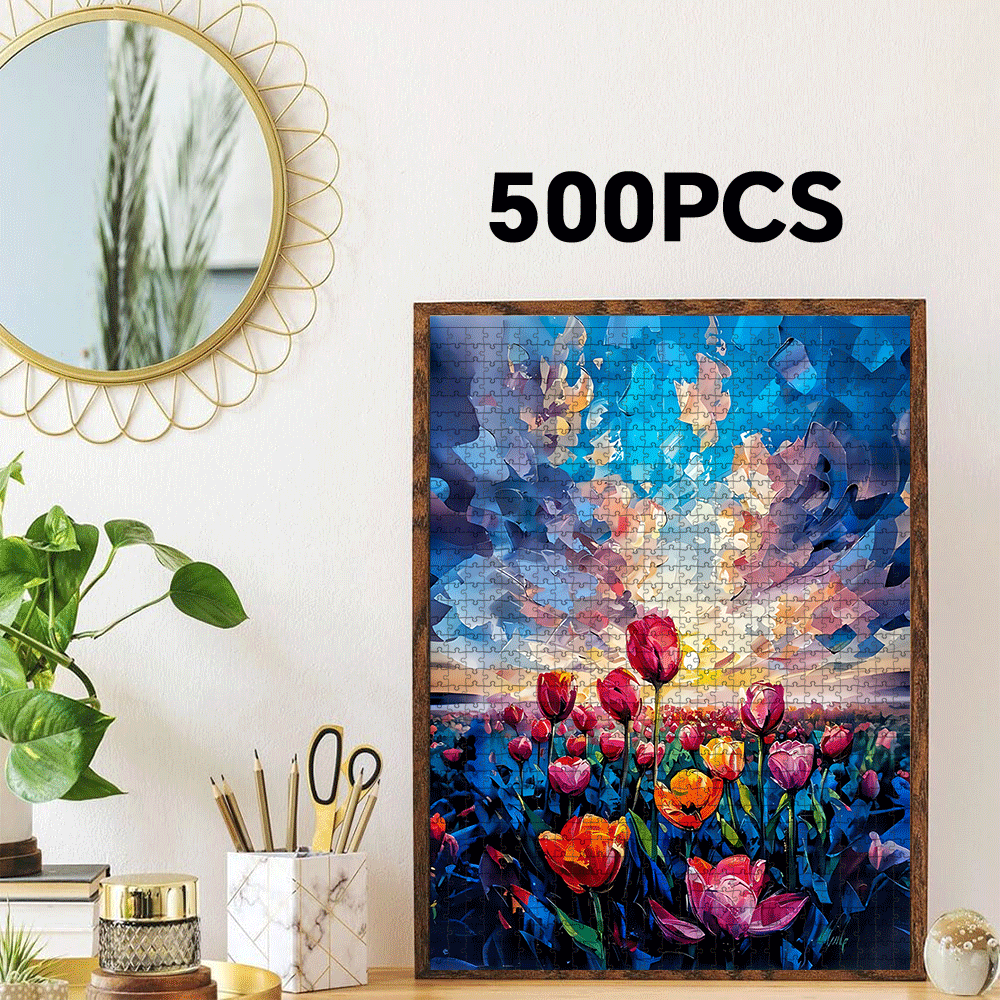 1000\u002F500pcs Tulip, Sky, And Cloud Paper Puzzle, a Large Interactive Game for Adults And Families, Home Decor Brain Challenge, Fun Gift Ideas, Family Game Night | Vibrant Puzzle Design | Cardboard Puzzle