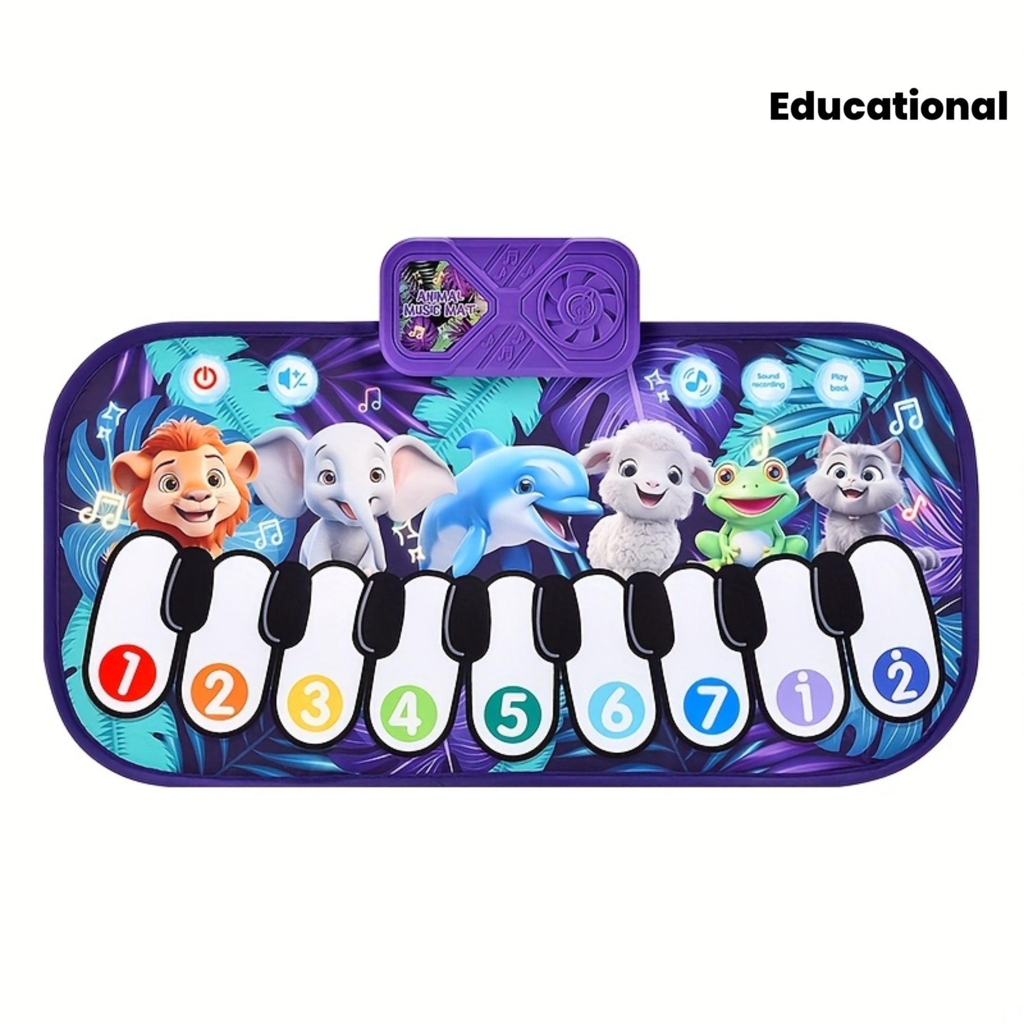 SmartJoy Youngsters & Youngsters Interactive Music Toy - Animal Sounds Piano Dance Mat with Colorful Keys, Numbers 1-7, Elephant & Giraffe Characters, Educational Sensory Play for Motor Skills & Cognitive Development (Battery-Powered, Batteries Not