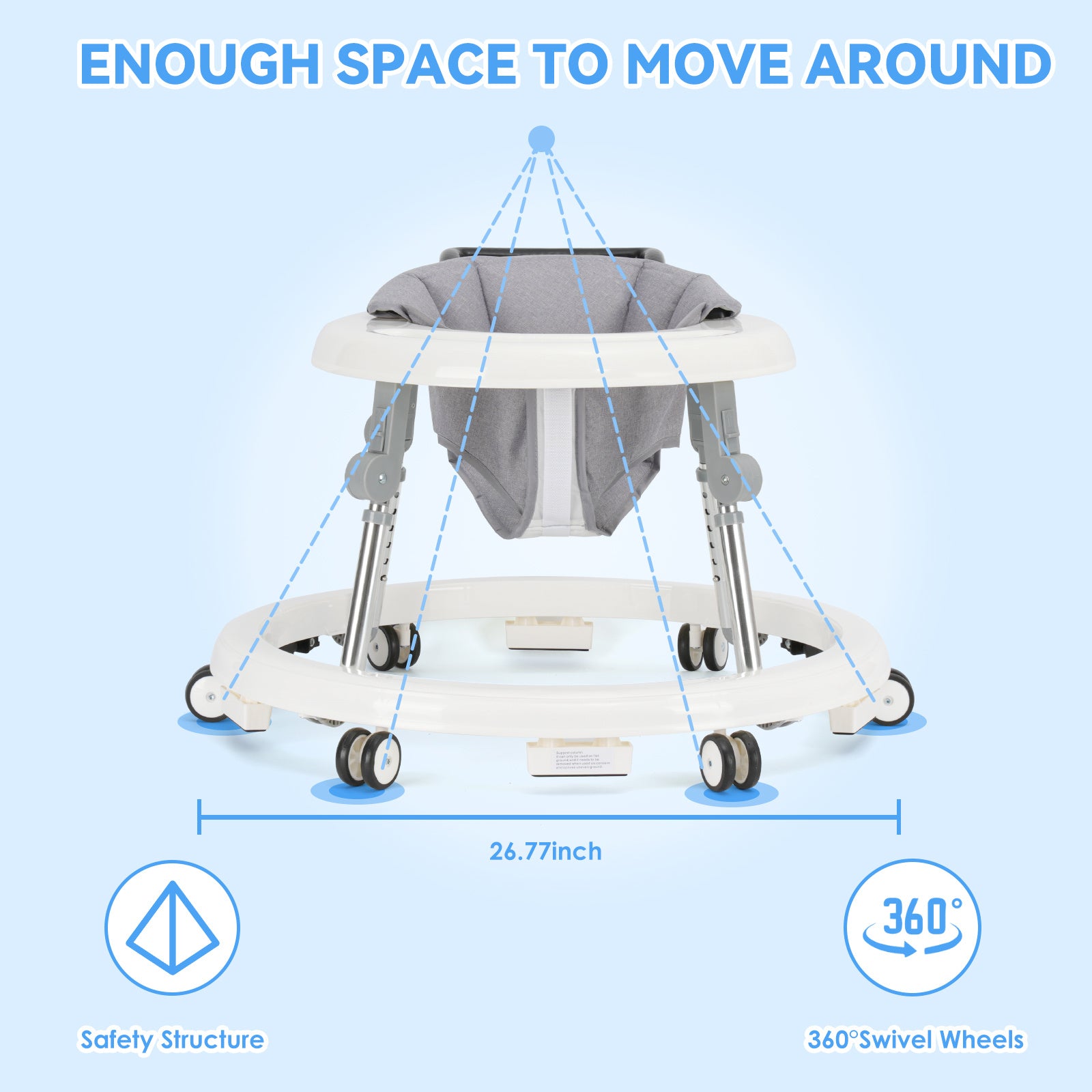 Baby Walker Foldable with 9 Adjustable Heights, Baby Walkers and Activity Center for Boys Girls Babies 6-12 Months, Baby Walker and Bouncer Combo with Wheels Portable Anti-Rollover, Mother's Choice