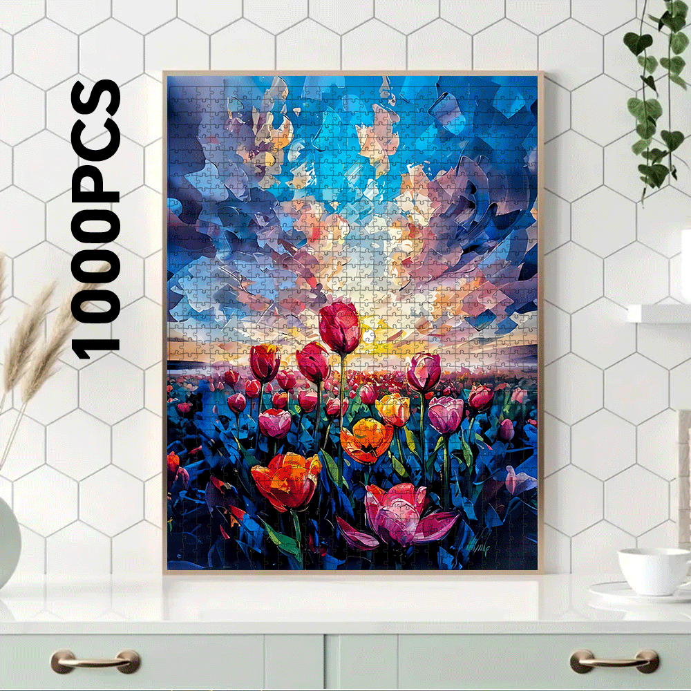 1000\u002F500pcs Tulip, Sky, And Cloud Paper Puzzle, a Large Interactive Game for Adults And Families, Home Decor Brain Challenge, Fun Gift Ideas, Family Game Night | Vibrant Puzzle Design | Cardboard Puzzle