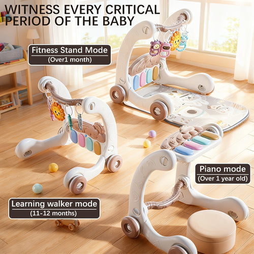 3-in-1 Animal Astronaut Walker+Piano Gym | Interactive Sensory Play Mat with Light & Music, 5 Sensory Toys, Powered-No Battery Included, Soft Cushioned, Blue\u002FPink\u002FGrey, Ideal for Toddler Tummy Time Educational Gift