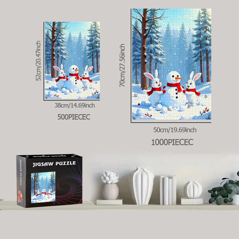 Rabbit And Snowman Jigsaw Puzzle Game - Puzzles Designed for Birthdays, Halloween, Christmas, Thanksgiving, And Easter, Available in 500pcs And 1000pcs