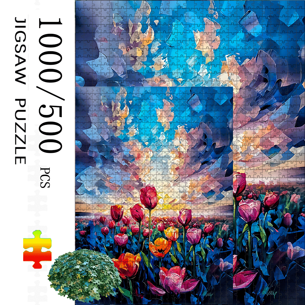 1000\u002F500pcs Tulip, Sky, And Cloud Paper Puzzle, a Large Interactive Game for Adults And Families, Home Decor Brain Challenge, Fun Gift Ideas, Family Game Night | Vibrant Puzzle Design | Cardboard Puzzle