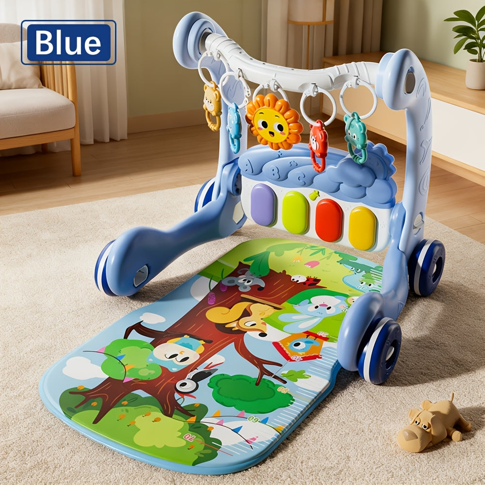 3-in-1 Animal Astronaut Walker+Piano Gym | Interactive Sensory Play Mat with Light & Music, 5 Sensory Toys, Powered-No Battery Included, Soft Cushioned, Blue\u002FPink\u002FGrey, Ideal for Toddler Tummy Time Educational Gift
