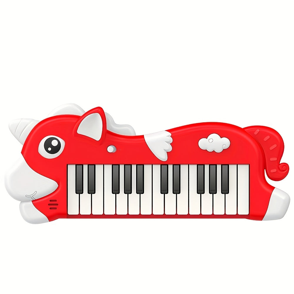 A Piano Toy Featuring a Unicorn, Elephant, And Dinosaur, This Electronic Keyboard Includes Lights And Sounds, Making It an Educational Musical Instrument with Animal Motifs, Perfect for Early Learning And As a Birthday Present