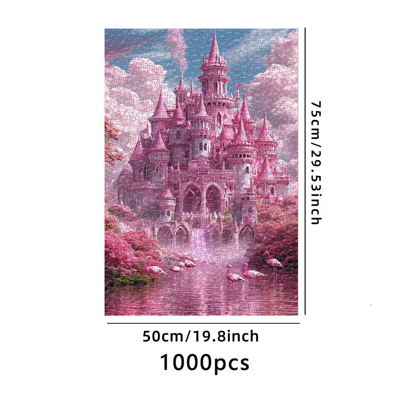 A 1000pcs Pink Castle Jigsaw Puzzle, Hell-Level High-Difficulty Puzzle, High-Quality Printing, Bright Colors, Enthusiasts, Perfect Gift for Christmas, Family Activities, Cultural Activities