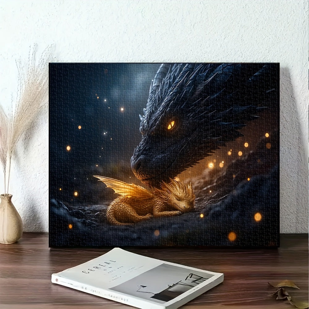 New Large 1000pcs Adult Jigsaw Puzzle, DIY Puzzle Game, Color Box Packaging Black Dragon Guarding Golden Dragon, Interactive Companion Game for Family, Parent-Child, Couples, Trains Eyesight and Brainpower, Finished Piece Can Be Used as Home