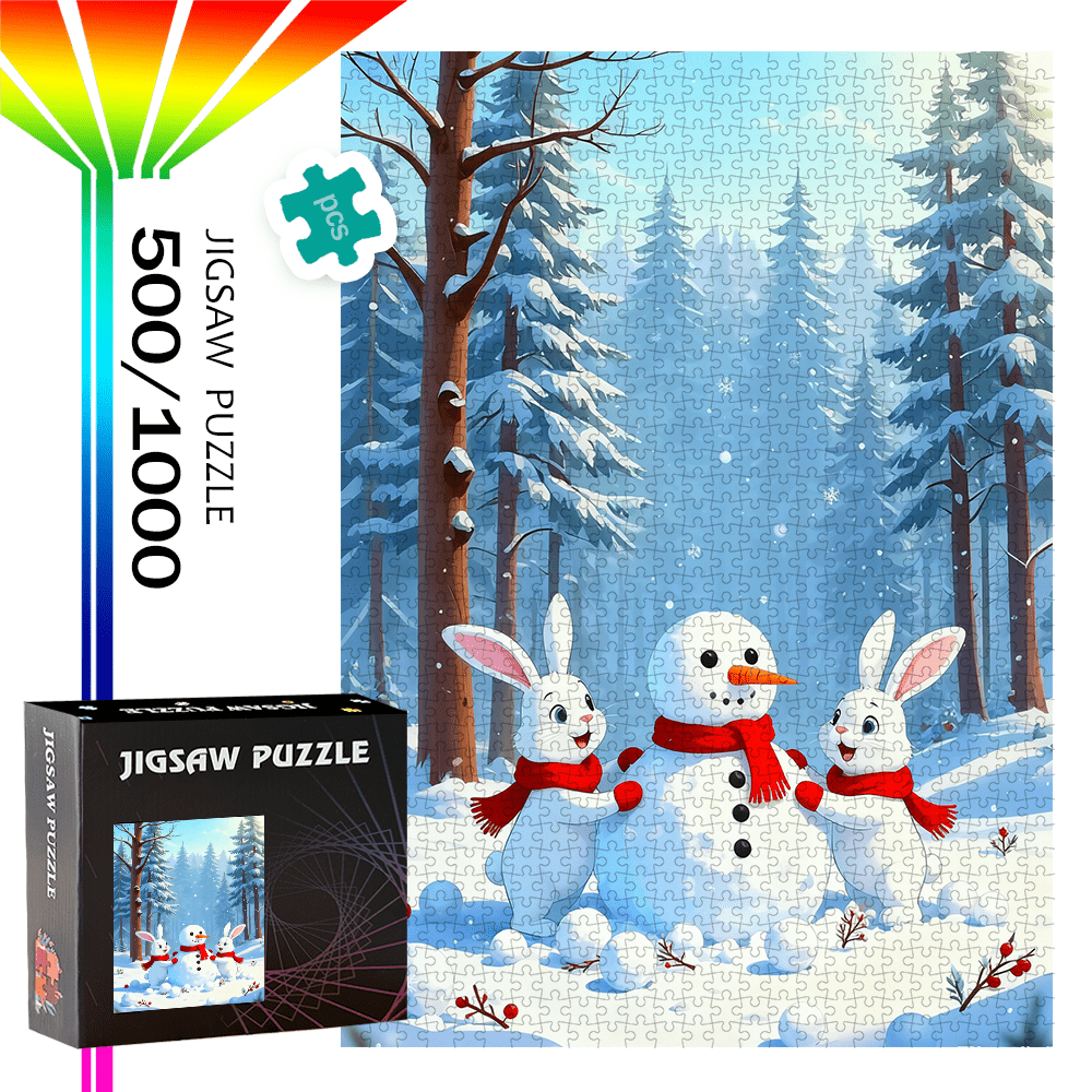 Rabbit And Snowman Jigsaw Puzzle Game - Puzzles Designed for Birthdays, Halloween, Christmas, Thanksgiving, And Easter, Available in 500pcs And 1000pcs